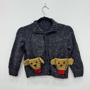 Vintage handmade button front puppy dog sweater with ears super cute gray brown